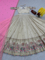 Wonderful  Banarasi Tissue Silk Cream Color lehenga choli