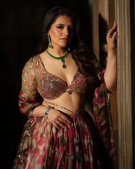 Outstanding Organza Multi Red Color lehenga Choli