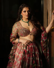 Outstanding Organza Multi Red Color lehenga Choli
