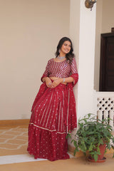 Flattering Georgette Sequence Work Red Color Lehenga Choli