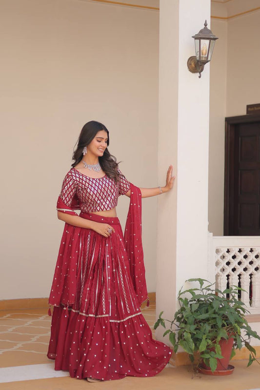 Flattering Georgette Sequence Work Red Color Lehenga Choli