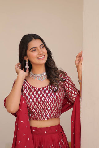 Flattering Georgette Sequence Work Red Color Lehenga Choli