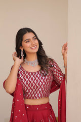 Flattering Georgette Sequence Work Red Color Lehenga Choli