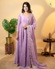 Awesome Sequence Work Lavender Color Gown