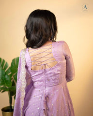 Awesome Sequence Work Lavender Color Gown