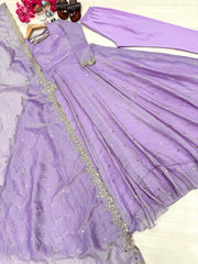 Awesome Sequence Work Lavender Color Gown