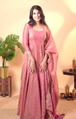 Awesome Sequence Work Pink Color Gown