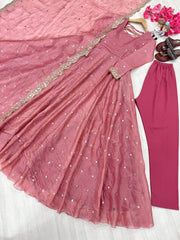 Awesome Sequence Work Pink Color Gown