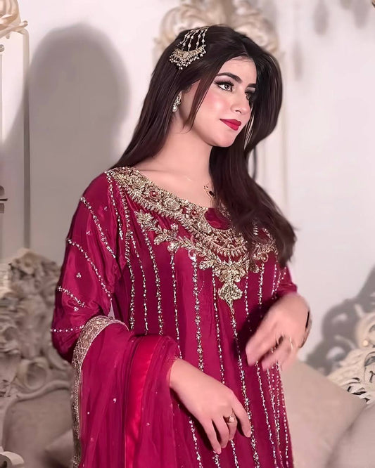 Outstanding Chinon Silk Pink Color Salwar Suit