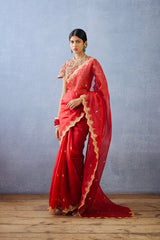 Designer Organza Silk Sequence Work Red Color Saree