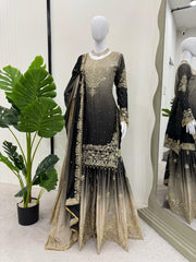 Preferable Chinon Silk Double Shade Grey Color Sharara Suit
