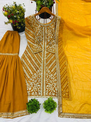 Outstanding Embroidery Work Yellow Color Sharara Suit