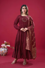 Stunning Roman Silk Maroon Color Gown
