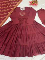 Stunning Roman Silk Maroon Color Gown