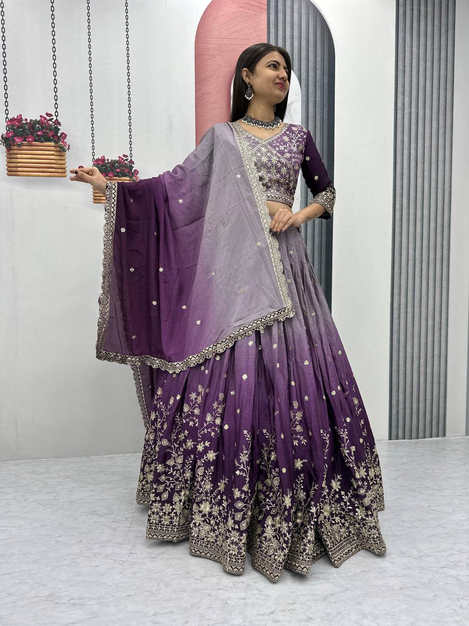 Good Looking Sequence Work Purple Color lehenga choli