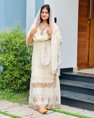 Occasion Wear Crunchy Silk White Color Sharara Suit