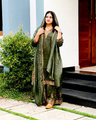 Occasion Wear Crunchy Silk Mehndi Color Sharara Suit