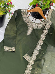 Occasion Wear Crunchy Silk Mehndi Color Sharara Suit
