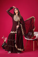 Adorable Embroidery Work Maroon Color Sharara Suit
