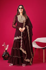 Adorable Embroidery Work Maroon Color Sharara Suit