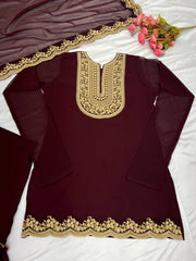 Adorable Embroidery Work Maroon Color Sharara Suit