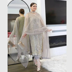 Wonderful Soft Net Beige Color Salwar Suit