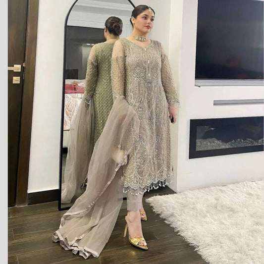 Wonderful Soft Net Beige Color Salwar Suit