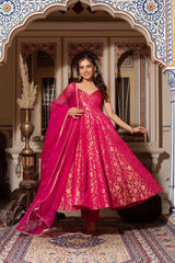 Elegant Jequard Weaveing Pink Color Gown