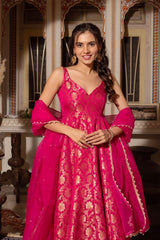 Elegant Jequard Weaveing Pink Color Gown
