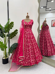 Elegant Jequard Weaveing Pink Color Gown