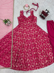 Elegant Jequard Weaveing Pink Color Gown