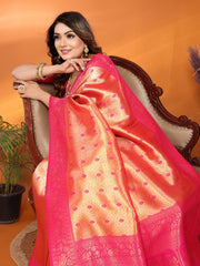 Awesome Tissue Silk Orange & Pink Color Saree