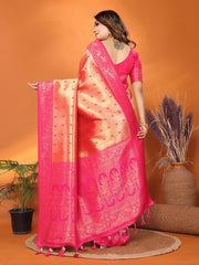 Awesome Tissue Silk Orange & Pink Color Saree