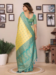 Awesome Tissue SilK Yellow & Sky Color Saree
