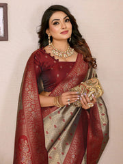Awesome Tissue SilK Beige & Maroon Color Saree