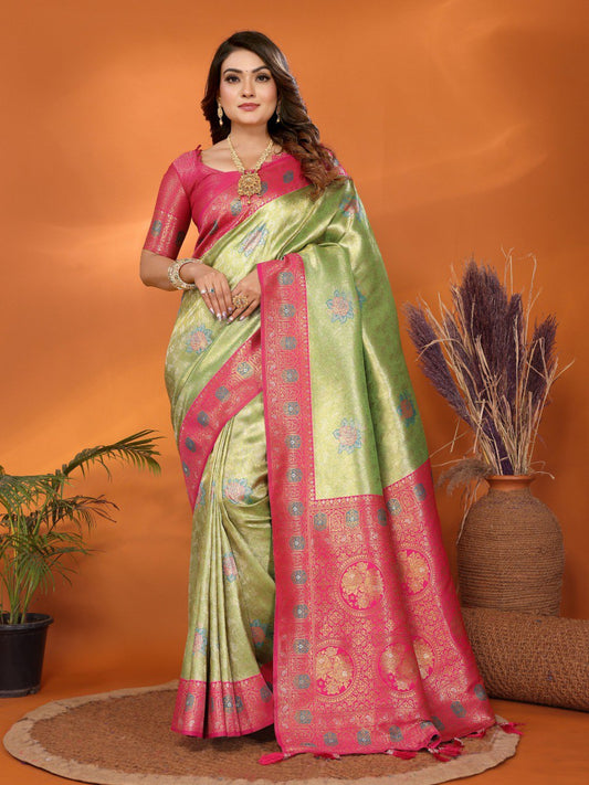 Preferable Banarasi Silk Perrot & Pink Color Saree