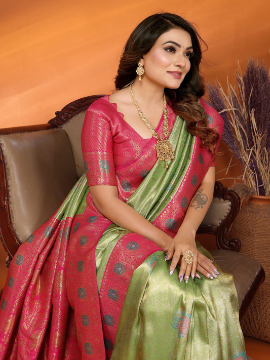 Preferable Banarasi Silk Perrot & Pink Color Saree