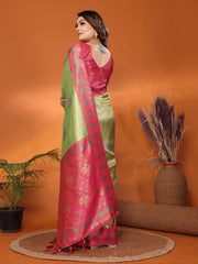 Preferable Banarasi Silk Perrot & Pink Color Saree