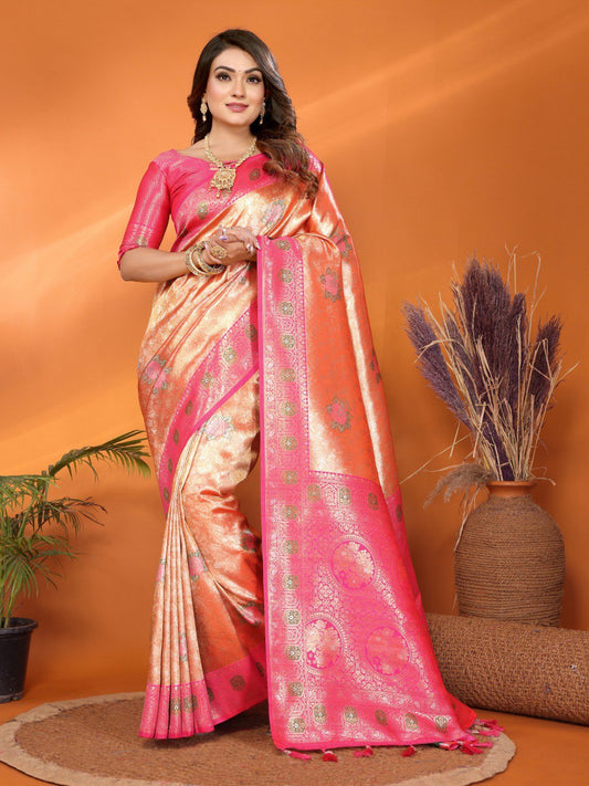 Preferable Banarasi Silk Orange & Pink Color Saree