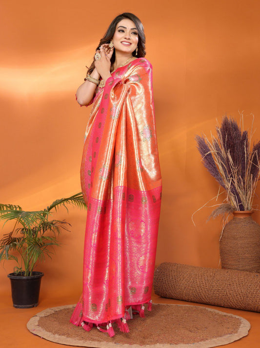 Preferable Banarasi Silk Orange & Pink Color Saree