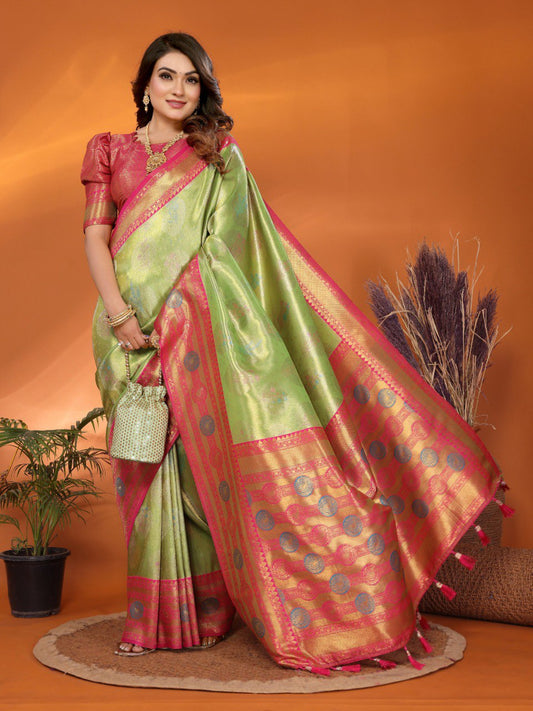 Decent Paithani Banarasi Silk Perrot & Pink Color Saree