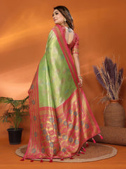 Decent Paithani Banarasi Silk Perrot & Pink Color Saree