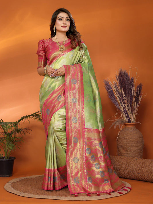 Decent Paithani Banarasi Silk Perrot & Pink Color Saree