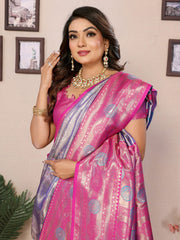 Decent Paithani Banarasi Silk Sky Purple & Pink Color Saree
