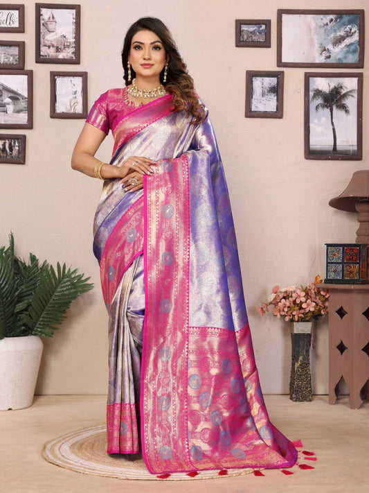 Decent Paithani Banarasi Silk Sky Purple & Pink Color Saree