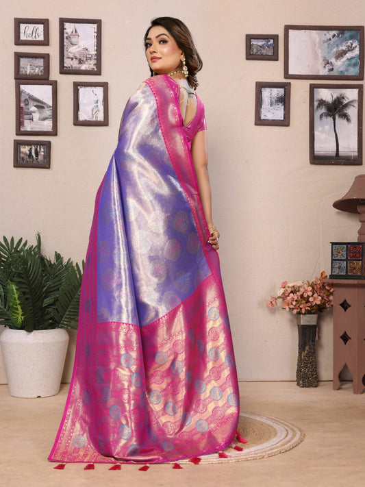 Decent Paithani Banarasi Silk Sky Purple & Pink Color Saree