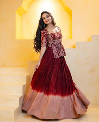 Precious Kalamkari Print Maroon Color Top With Lehenga
