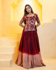 Precious Kalamkari Print Maroon Color Top With Lehenga