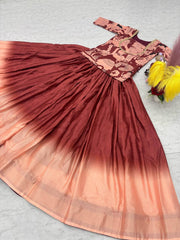 Precious Kalamkari Print Maroon Color Top With Lehenga