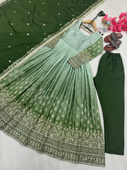 Delightful Chinon Silk Green Color Gown